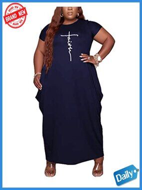 Plus Size Maxi Dress with Pockets | Short Sleeve Crew Neck Loose Fit